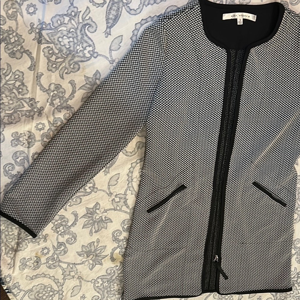 Max Studio Black and White Textured Longline Jacket